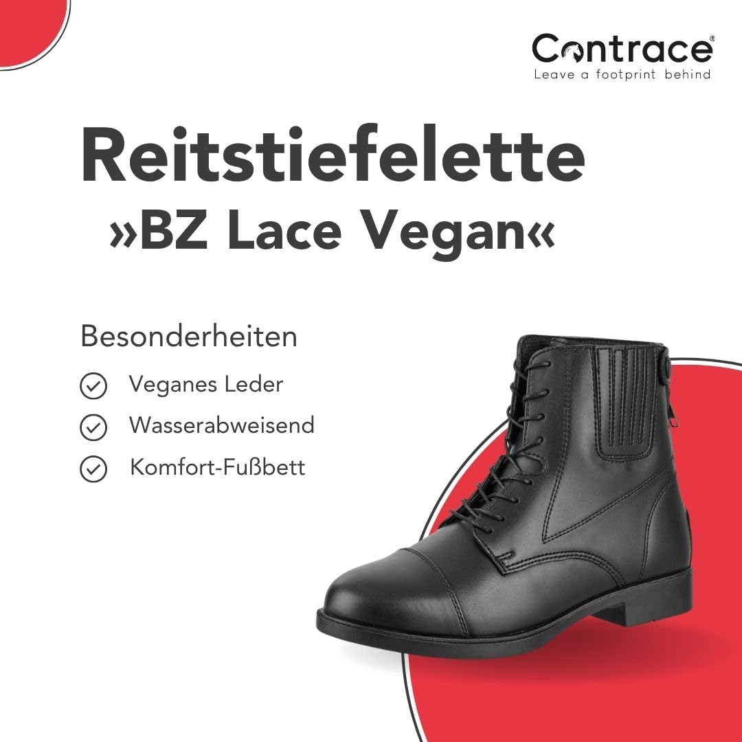 Reitstiefeletten BZ Lace Vegan - Mädchen & Damen Reitschuhe aus Kunstleder – atmungsaktive Stiefeletten – mit Reißverschluss, Schnürung & Mesh-Futter – schwarz – Größe 29-46