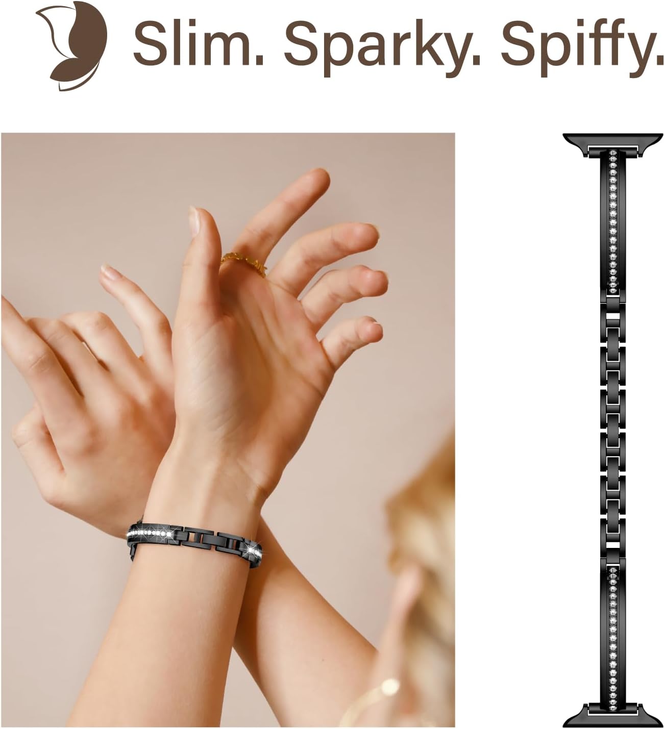 Missair Bands Compatible with Apple Watch Band 38mm 40mm 41mm 42mm 44mm 45mm 46mm 49mm for Women, Slim Metal Dressy Jewelry Bracelet with Bling Diamond for iWatch Series 11 10 9 8 7 6 5 4 3 SE Ultra - Image 3