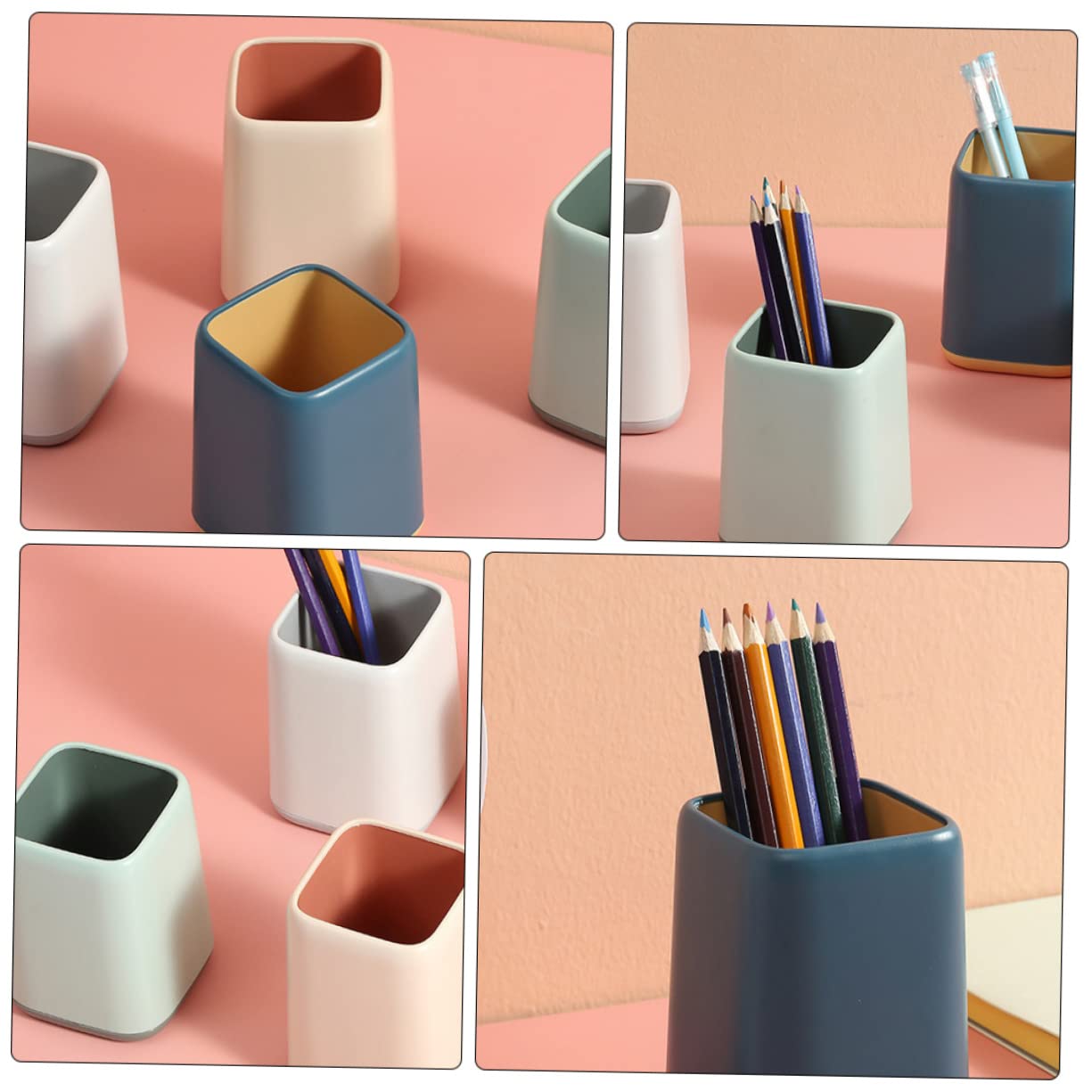 Pot à Stylos Créatif 4 Pièces en Plastique, Boîte de Rangement de Bureau