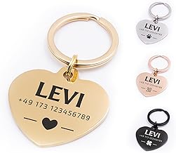 Stainless Steel Heart Dog Tag, Personalised & Engravable, Robust & Rustproof, in 3 Sizes, Name Plate Pendant for Dogs, Cats & Horses (Gold, 30 x 27 mm)