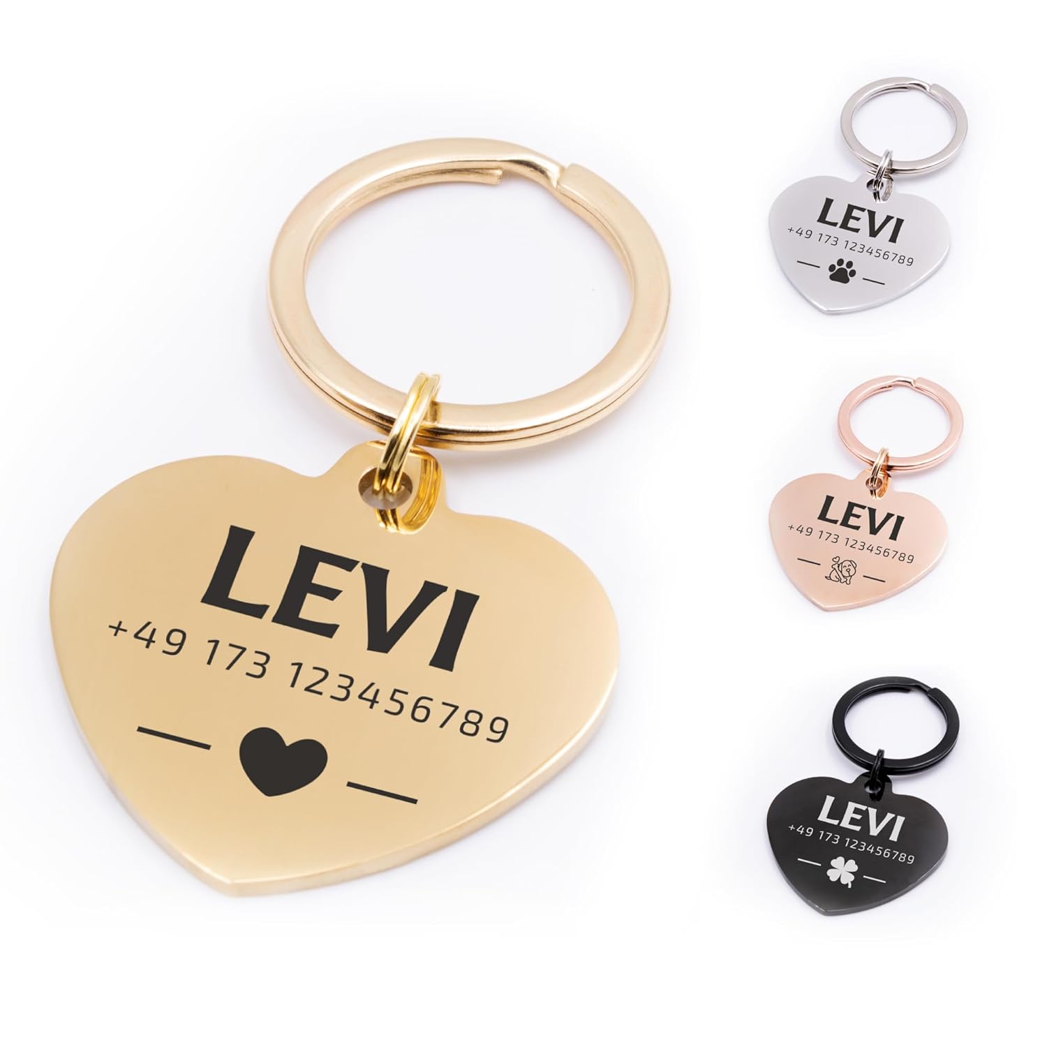 FELLSOCKE Hundemarke Herz aus Edelstahl, personalisierbar & gravierbar, robust & rostfrei, in 3 Größen, Namensschild-Anhänger für Hunde, Katzen & Pferde (Gold, 30 x 27 mm)