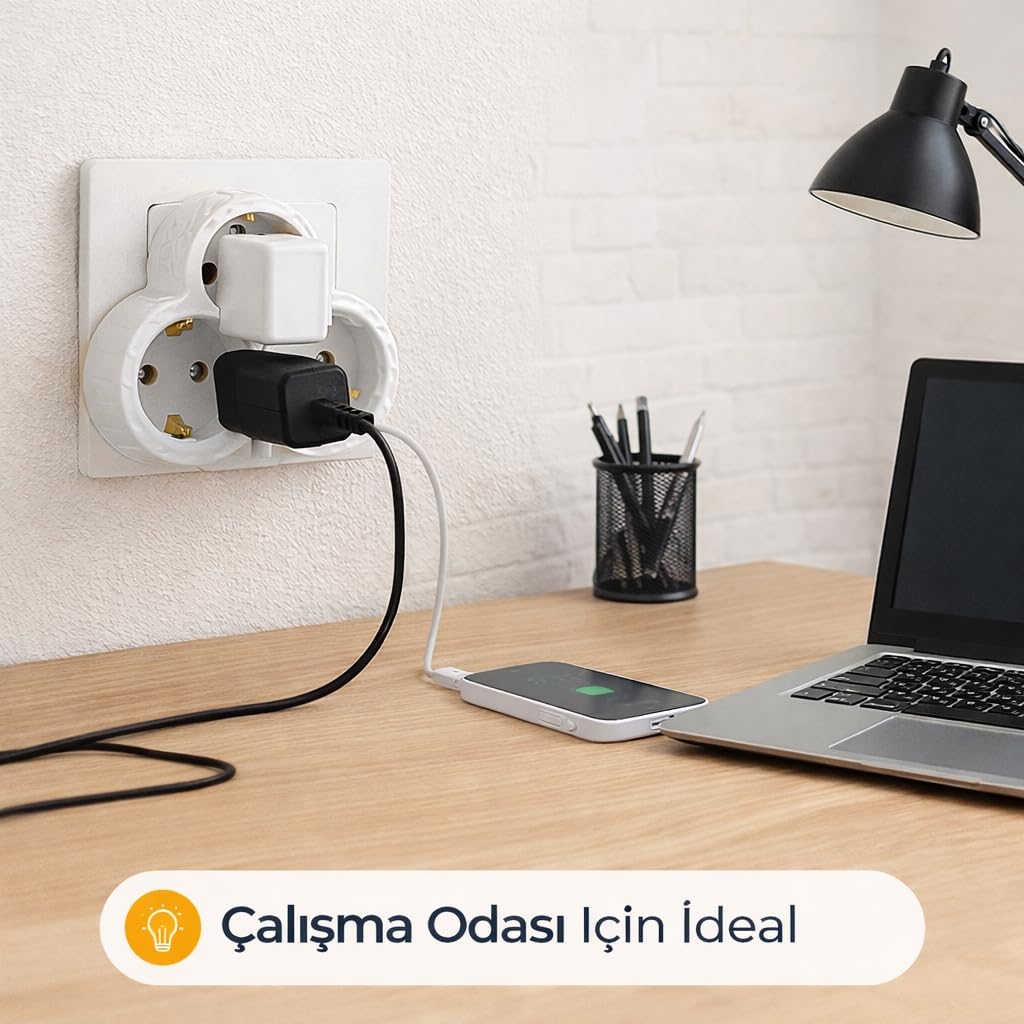 Golyat 3’lü Topraklı Priz Çoğaltıcı, Üçlü Yuvarlak Tasarımlı Elektrik Priz Adaptörü, Yüksek İletkenlikli Pirinç Kontaklar, Alev Geciktirici Dayanıklı Gövde, Güvenli ve Stabil Elektrik Dağıtımı
