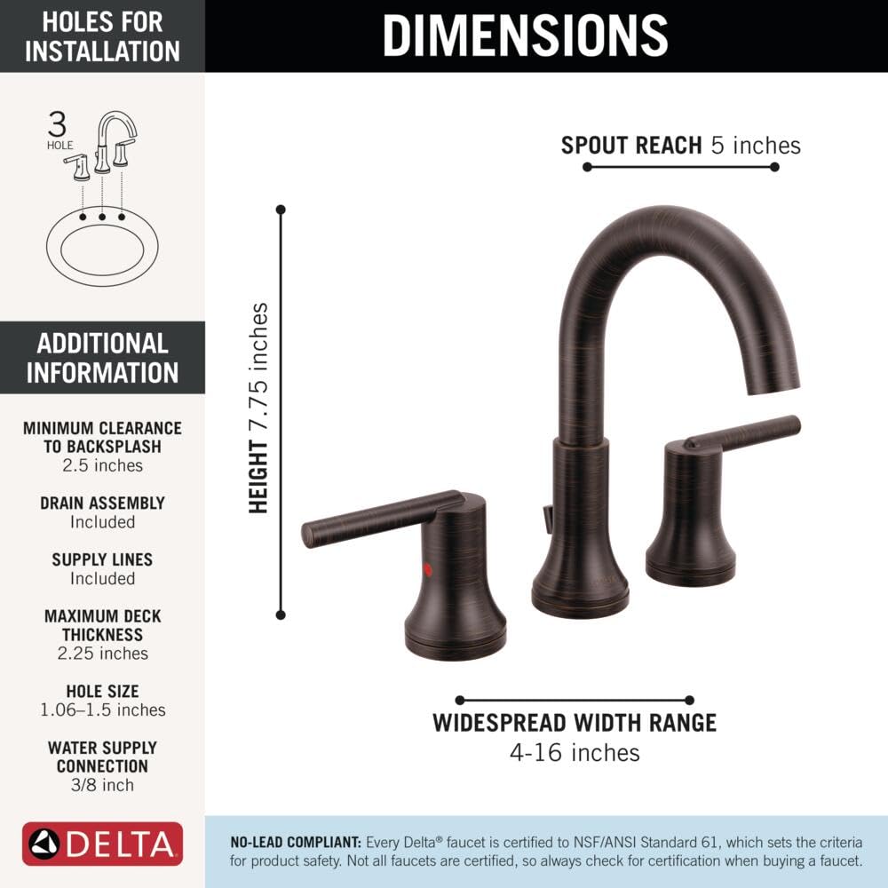 Delta Trinsic Oil Rubbed Bronze Bathroom Faucet 3 Hole, 8 Inch