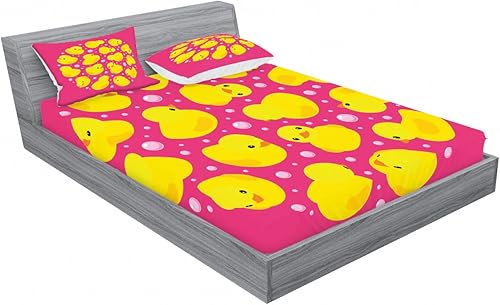 Miniatura 395 de Ambesonne Juego de sábanas bajeras y fundas de almohada con diseño de gato durmiendo en luna creciente, estrellas, sueños nocturnos, juego de ropa