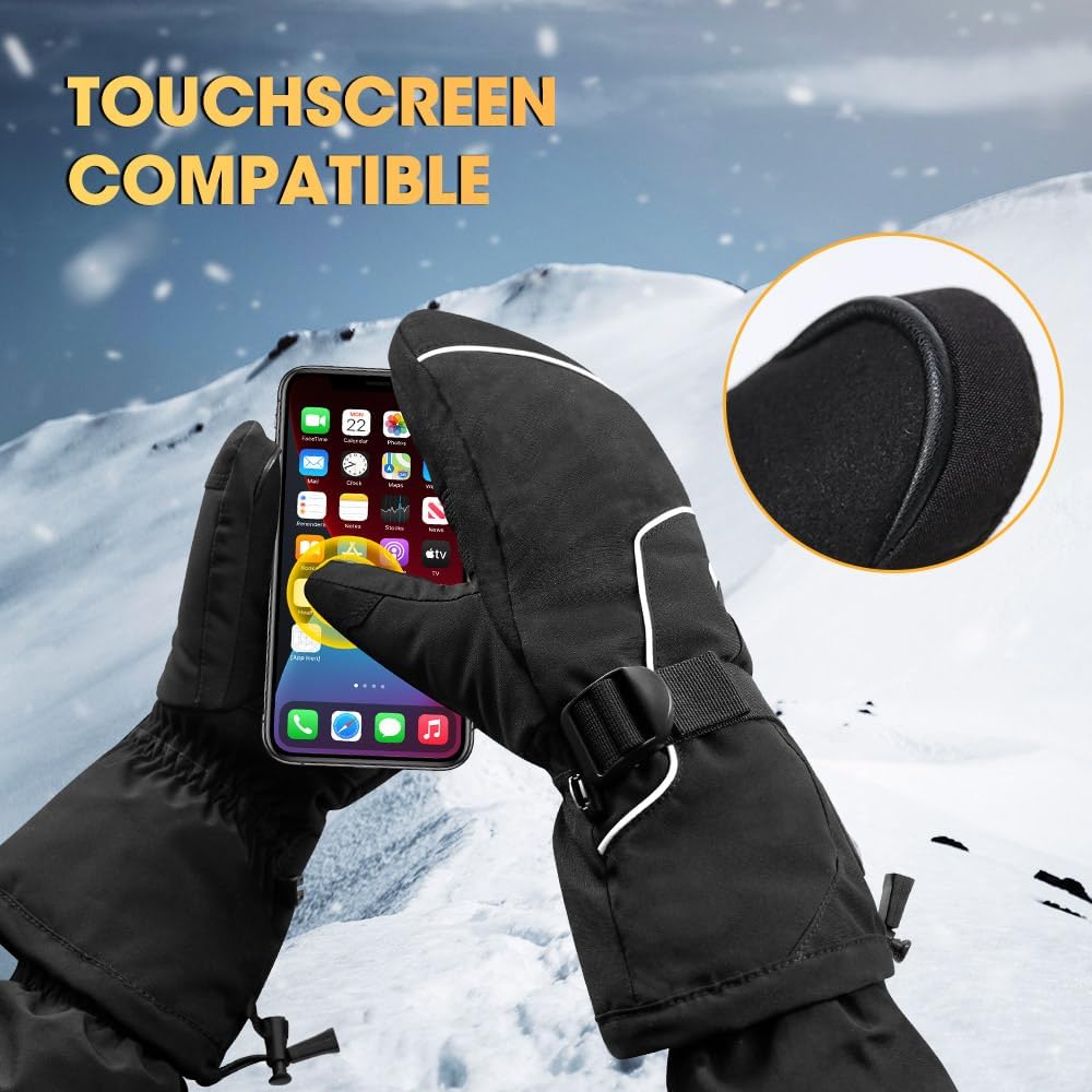 Heated Ski Mittens for Men & Women, Rechargeable Waterproof Winter Snow Mittens with Adjustable Heat for Skiing and Snowboarding(XX-Samll)
