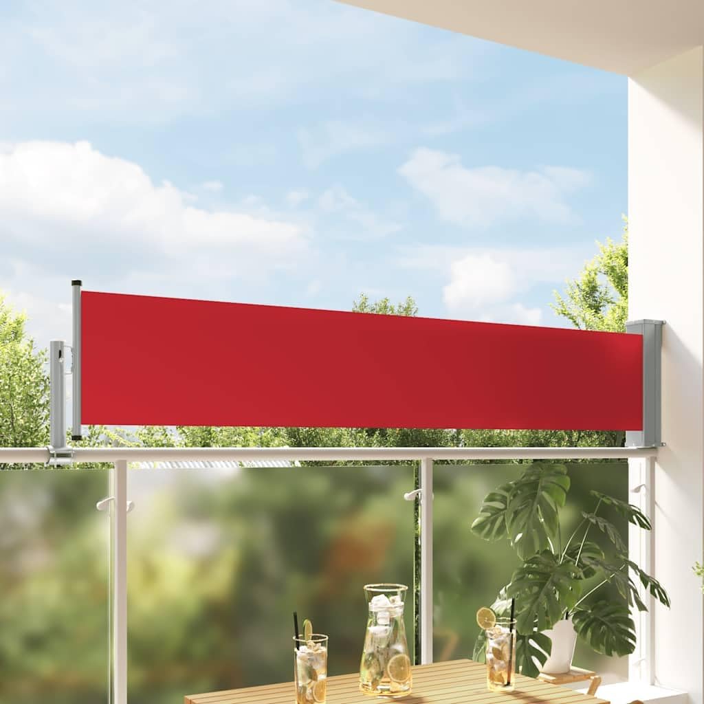 vidaxl retractable patio side awning for privacy and sun protection, outdoor deck and balcony awning in red and gray, made of polyester and powder-coated steel, 23.6" x 118.1" 60 x 300 cm red