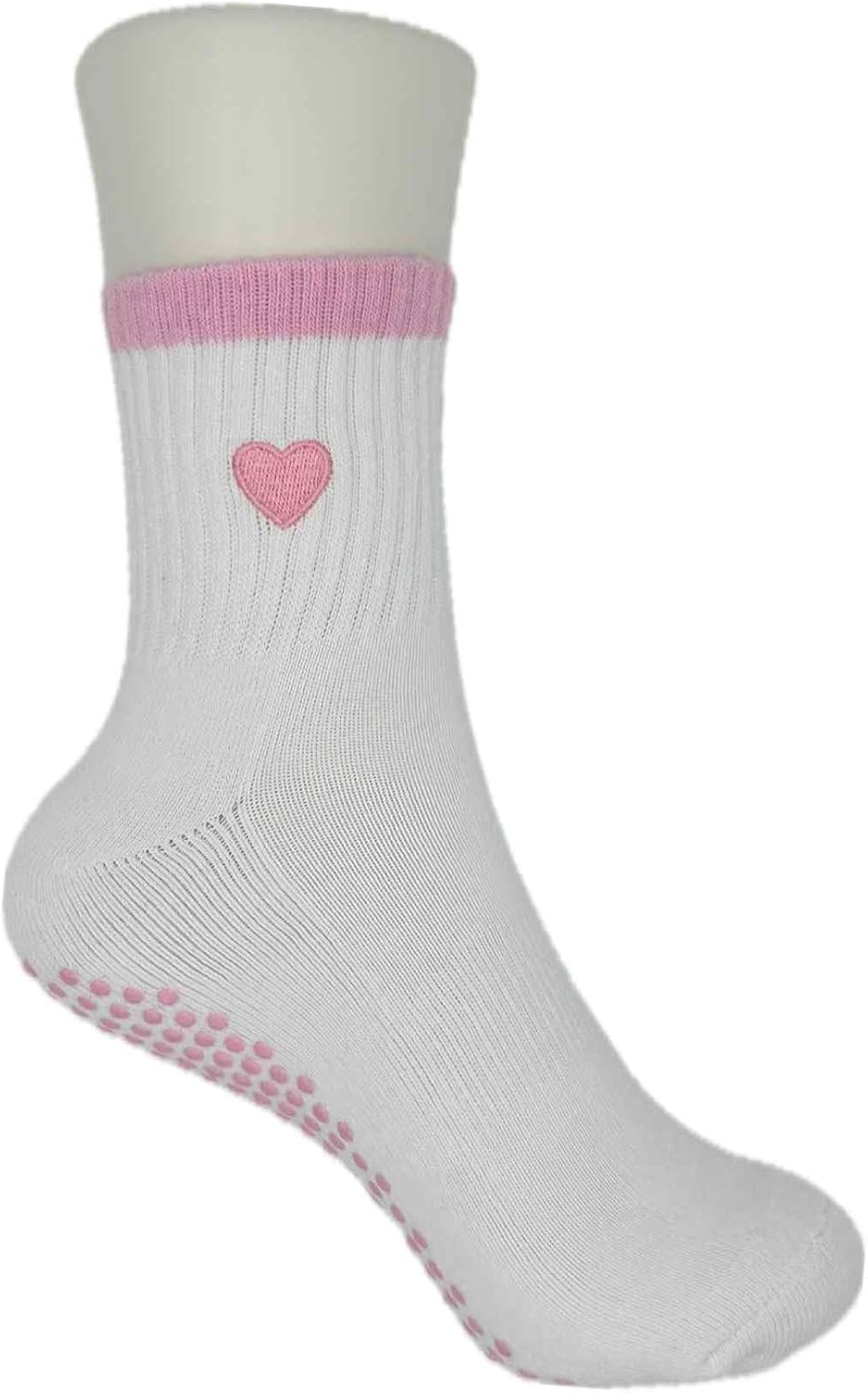 Cute Non-Slip Crew Socks with Embroidered Design - Anti-Skid Yoga, Pilates, Lagree, Barre, Dance - Socks with Grips