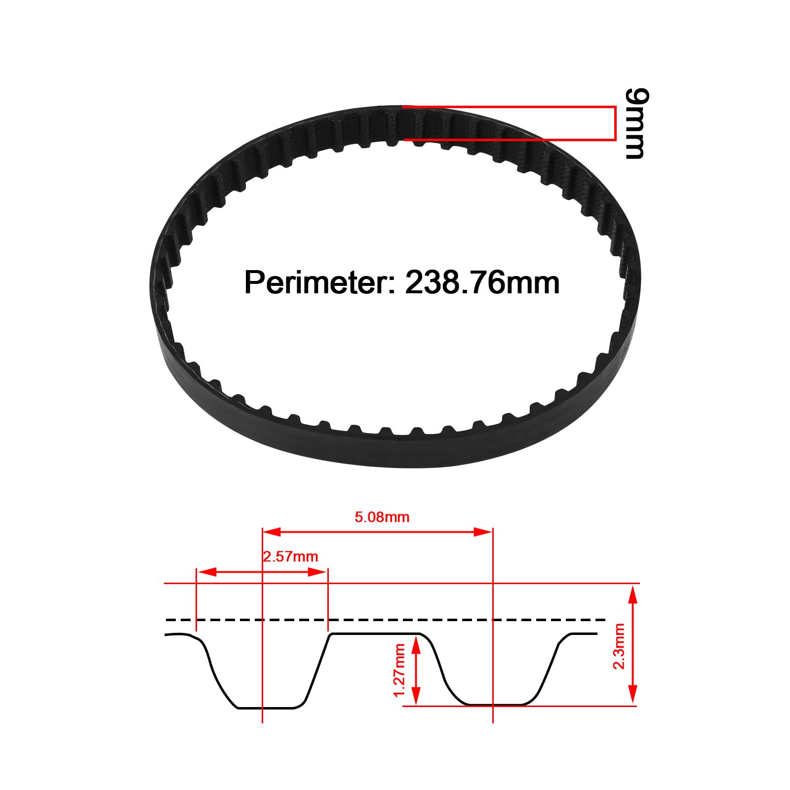 OTOTEC Cinghia dentata sincrona 94XL, in gomma, a 47 denti, 238,76 mm, compatibile con sega da tavolo Proxxon, 2 pezzi