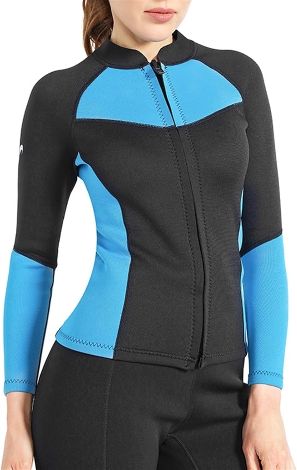Women Long Sleeves Wetsuits 1.5mm Neoprene Tops Rash Guard Water Sports Jacket for Surfing Scuba Diving Fitness(Blue_Medium)