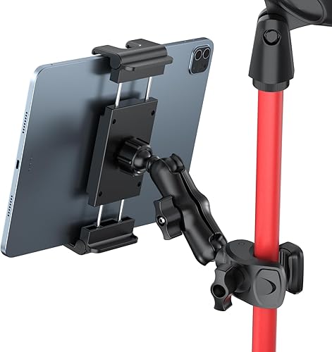 PLDHPRO Soporte para tablet para soporte de micrófono, giratorio de 360, soporte de música para iPad con abrazadera, soporte portátil para escenario