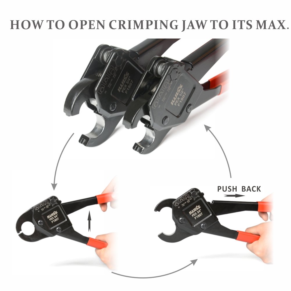IWISS Angle Head 1/2inch & 3/4inch PEX Pipe Crimping Tool Kit, F1807
