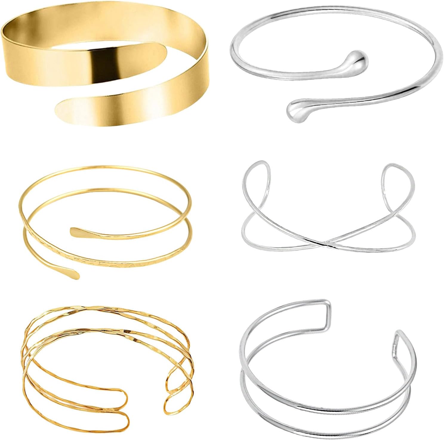 6Pcs Gold Silver Bangles for Women, Stackable Chunky Bangles Bracelet Set, Adjustable Boho Jewellery for Party Wedding Daily Wear, Minimalist Layered Bangle Bracelets