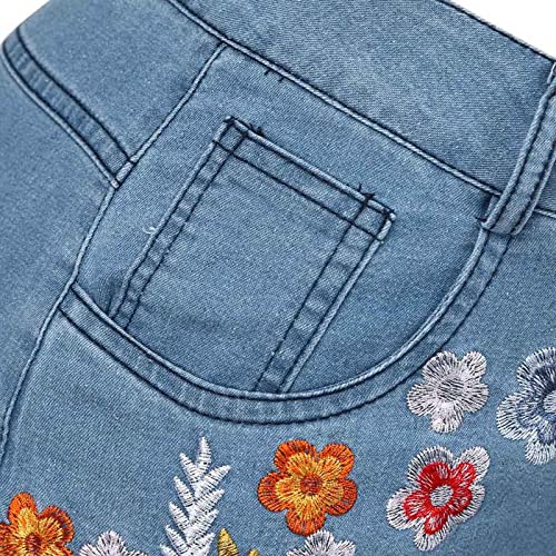 Women's Bell Bottom Jean Embroidery Mid Rise Wide Legs Jeans Distressed Skinny Classic Flare Cotton Denim Pants Blue, X-Large #TOP7