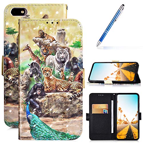 Robinsoni Case Compatible with Huawei Y5 2018 Cover PU Leather Case Folio Flip Wallet Cover with Kickstand Hand Strap Card Slots Magnetic Closure Notebook Cover Wallet Case for Huawei Y5 2018,Zoo