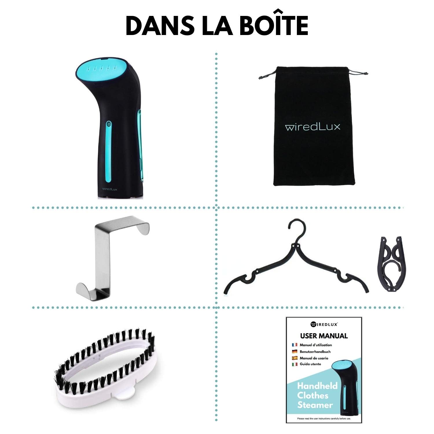 Defroisseur Vapeur, Défroisseur Vapeur Vetement pour Vacances et Maison, Steamer Portable et Léger Prêt en 25 Sec et 100% Étanche, Defroisseur Vapeur Vertical, Accessoires de Voyage Inclus