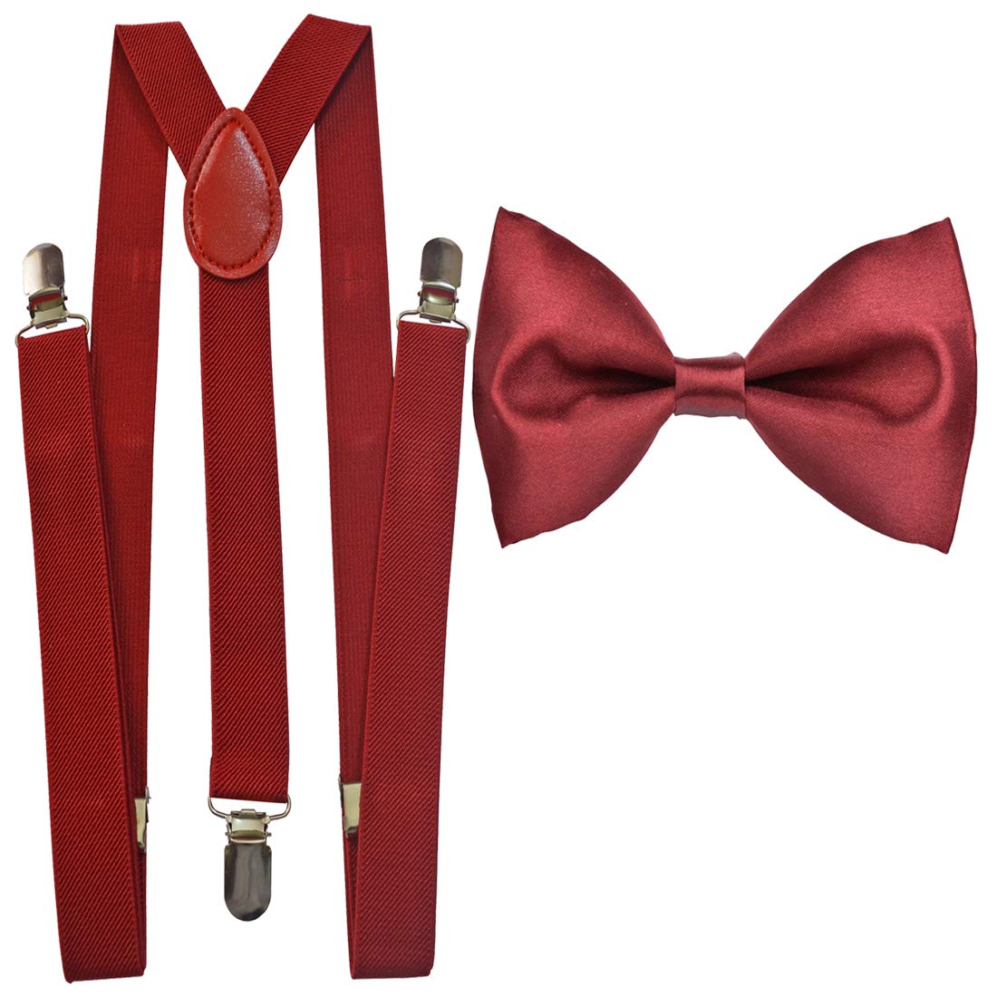 men's black suspender and black neck bow tie(combo)(lawrq002) (Maroon)