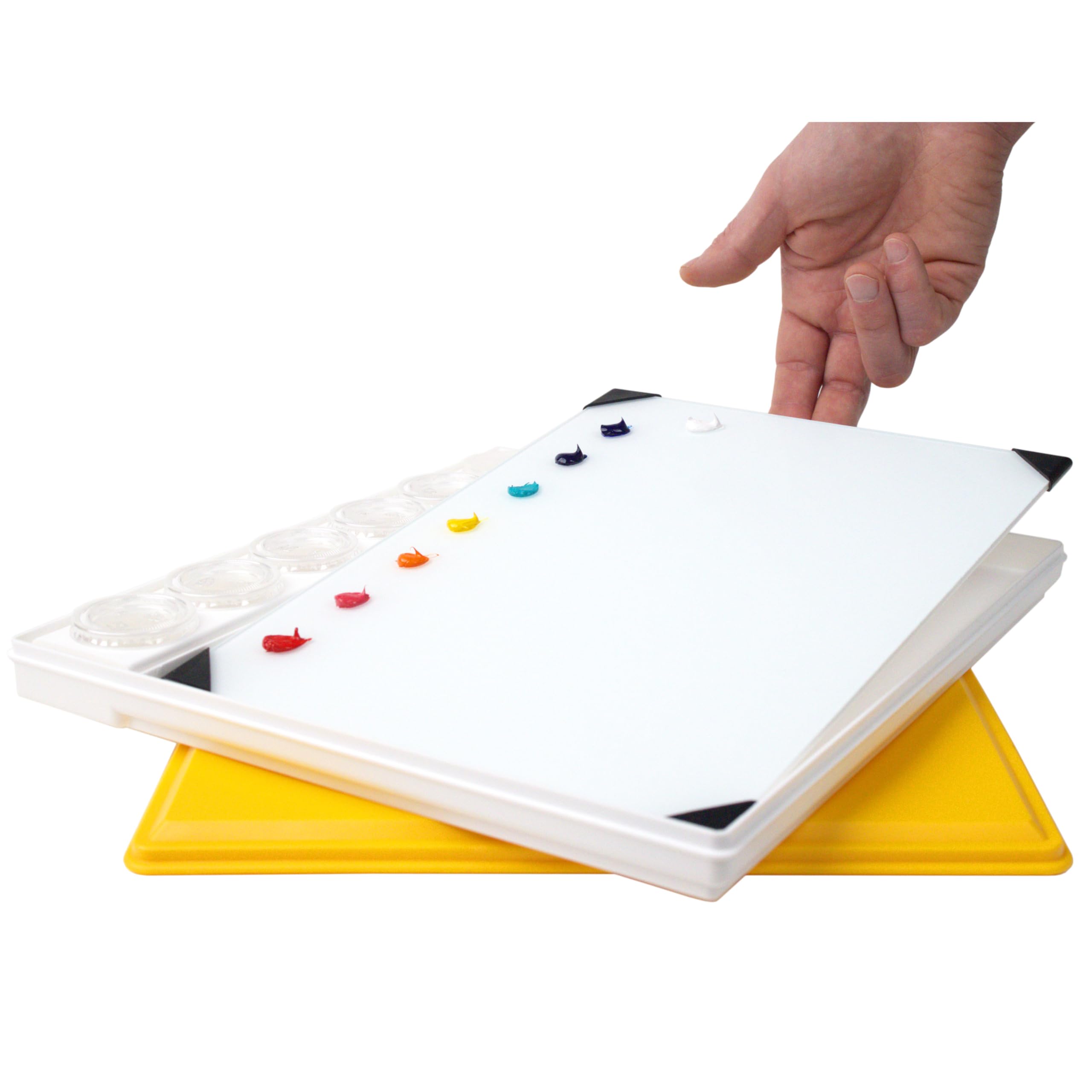 New Wave POSH Glass Artist Palette & Masterson Sta-Wet Painter’s Pal 9"x12" Set - Tempered Glass Palette for Painting & Sta-Wet Palette to Keep Paint Fresh - Made in USA (White)