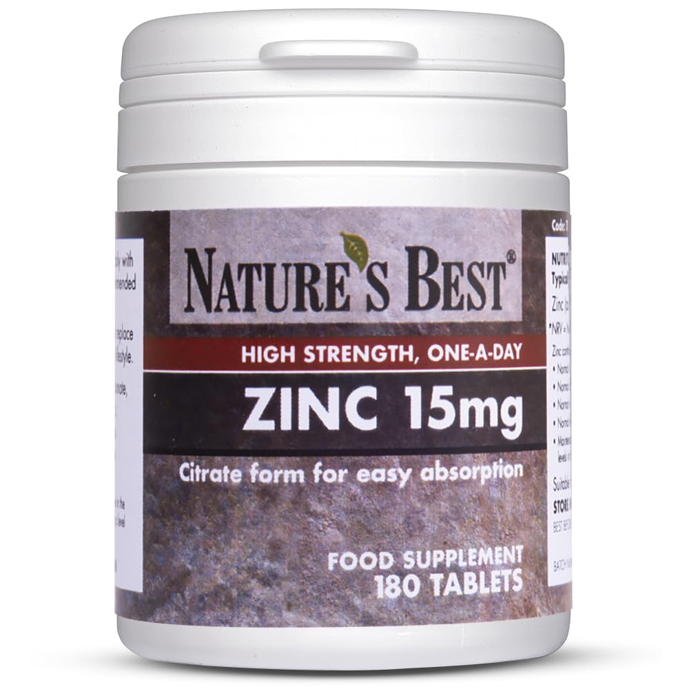 Nature's Best Zinc 15mg - Immune Support - High-Strength Citrate Form - Small, Easy-to-Swallow Tablets - UK Made - 180 Vegan Tablets (6 Months' Supply)
