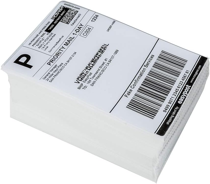 9527 Product Fanfold 4 x 6 Direct Thermal Labels White Perforated Shipping Labels, 1000 Label per Stack,1 Stack