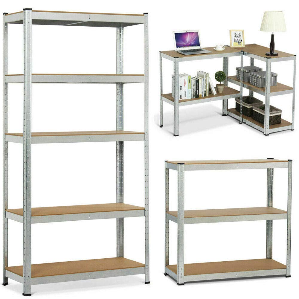 Pogrubiony regał do dużych obciążeń, regał warsztatowy, regał wtykowy, ocynkowany, regał do piwnicy, regał magazynowy, 170 x 75 x 30 cm