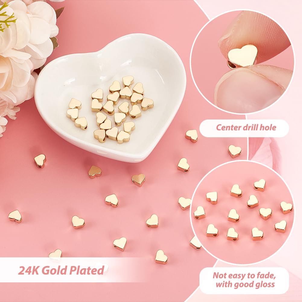 PH PandaHall 40pcs 24K Gold Plated Heart Spacer Beads Metal Heart Charm Beads for Mother's Day DIY Necklace Bracelet Earring Craft Wedding Jewellery Making - Image 4