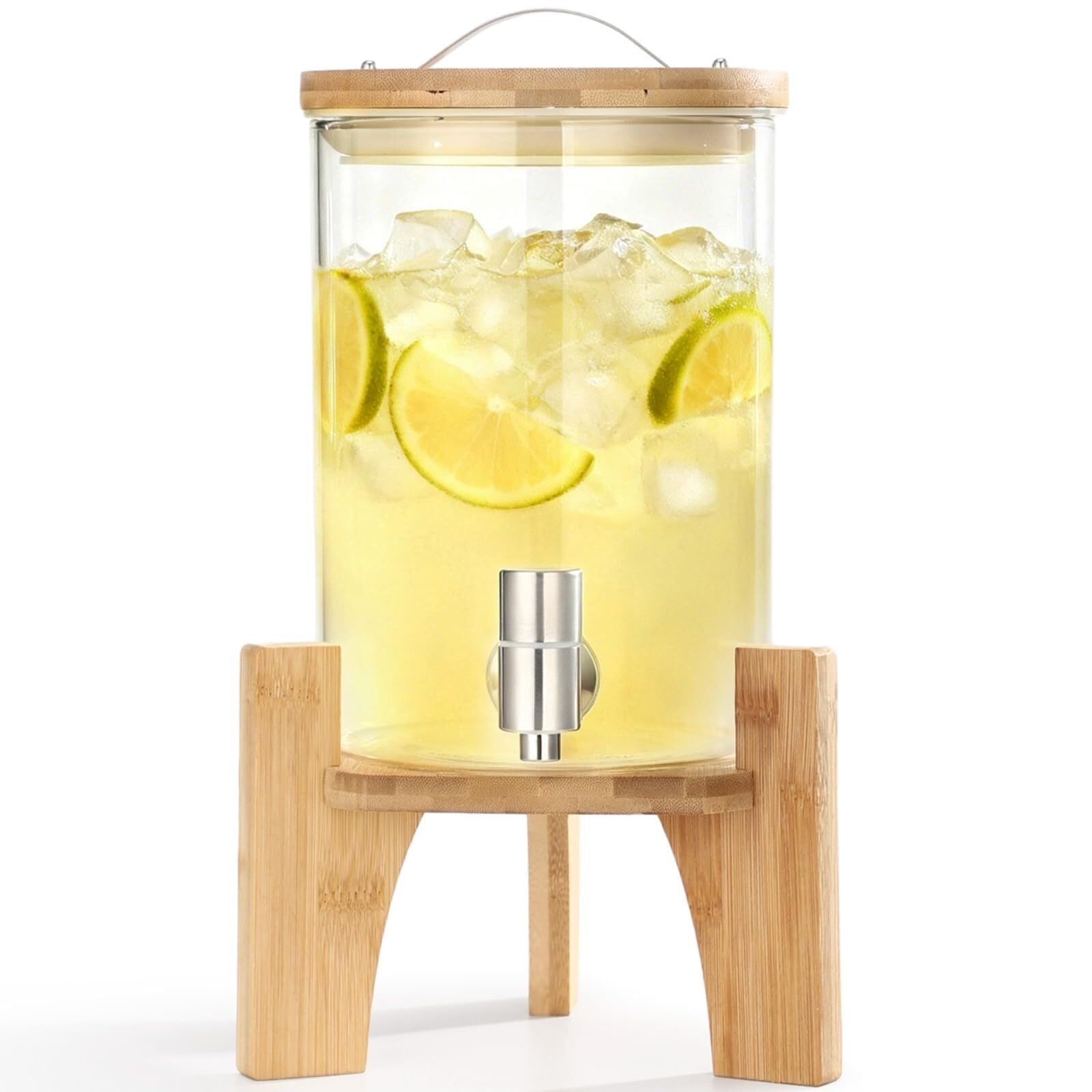 asdchZen Water Dispenser Glass Beverage Dispenser With Stand Glass Drink Dispenser With Wood Stand Stainless Steel Spigot For Party Plastic,5.5L