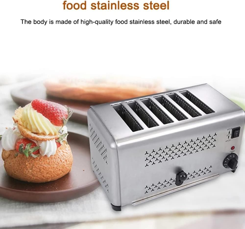 Toster ze stali nierdzewnej, 6 plasterków z bardzo szerokimi szczelinami, 5 ustawień zacienienia, rozmrażanie, podgrzewanie/anulowanie, do domu, hotelu, na imprezę