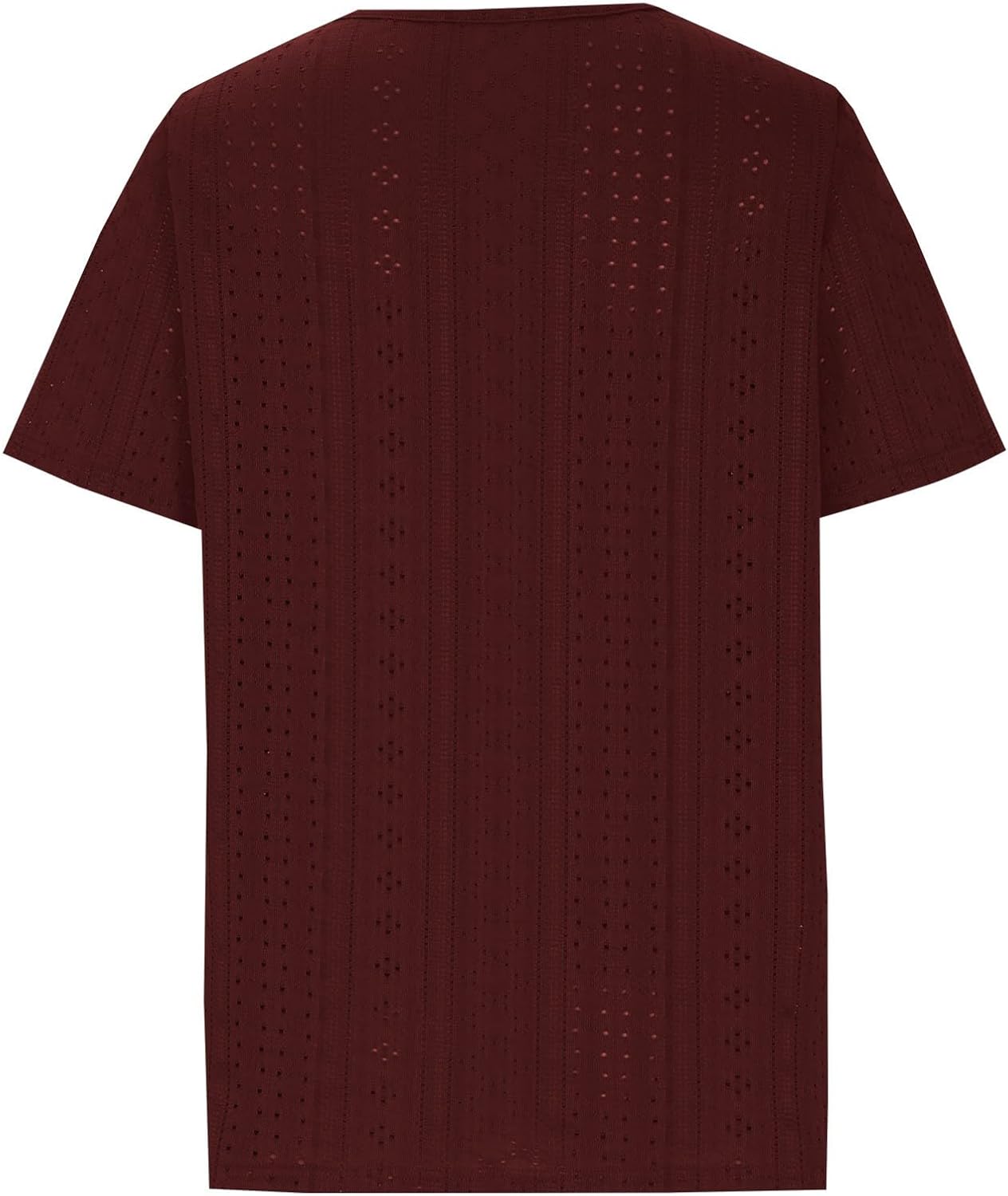 Women's Summer Tops Short Sleeve Eyelet Embroidered Blouses Shirts Trendy Loose Fit Crew Neck Button Decor Tee Shirt