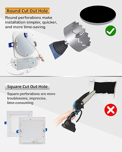 Miniatura 6 de Adetu Iluminación empotrable LED cuadrada de 6 pulgadas, 5CCT ultra fina luz de techo LED cuadrada con caja de conexiones, regulable