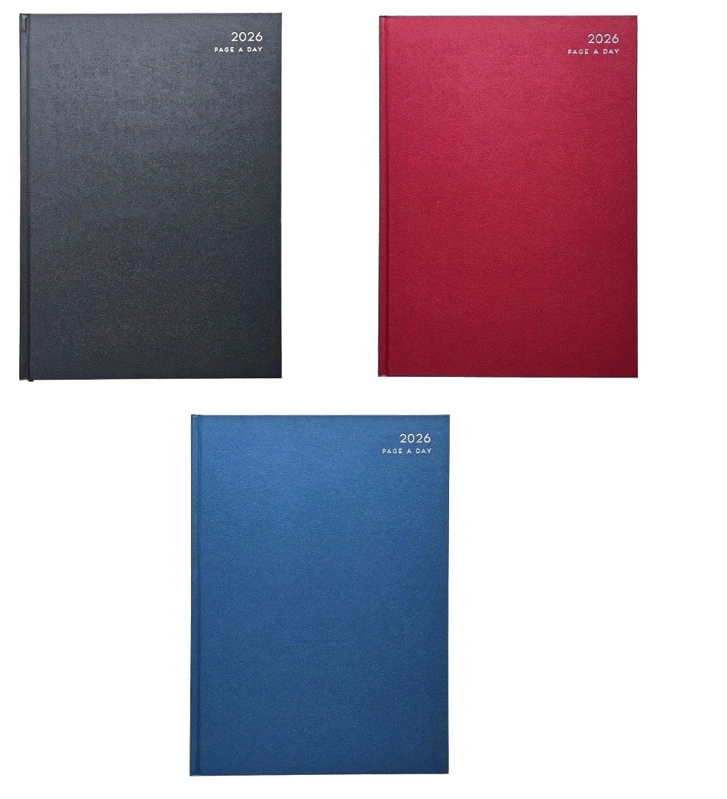 A4 Page a Day 2025 Diary, Assorted Hardback Classic Colours X1