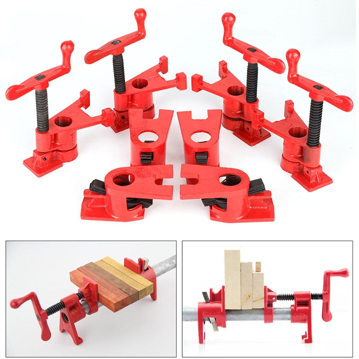 Juego de 4 abrazaderas de tubo para carpinter¨ªa de 3/4 pulgadas, pinzas derechas, tornillo de banco de liberaci¨®n r¨¢pida, juego de abrazaderas de metal de madera de hierro de base ancha para traba