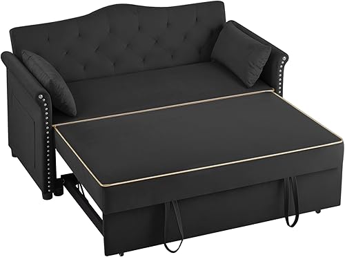 Miniatura 162 de sofá cama de terciopelo de 58 pulgadas, convertible 3 en 1 con bolsa de almacenamiento y respaldo ajustable, perfecto para espacios pequeños, sala 7