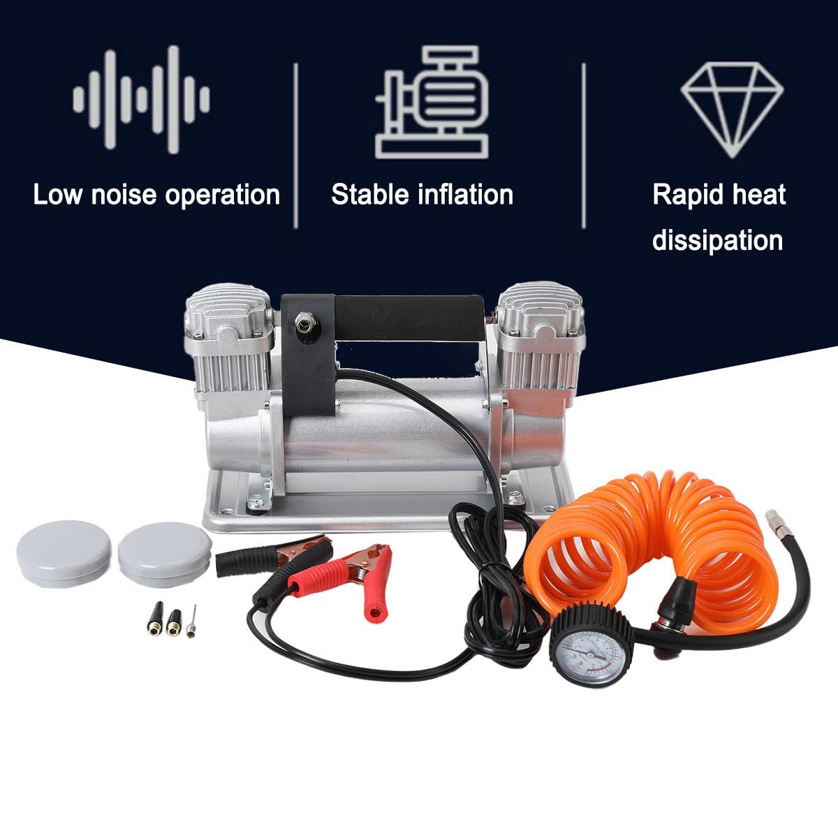 12 Volt Mobiler Kompressor für KFZ LKW Off-road mit Zubehör Tasche Reifenfüller Spiralschlauch Hochleistungs Luftkompressor Off Road Reifenpumpe