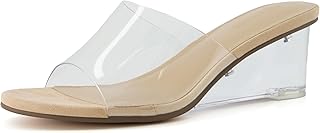CUSHIONAIRE Women's Gloss Lucite Wedge Heel Mule Sandals +Memory Foam, Wide Widths Available