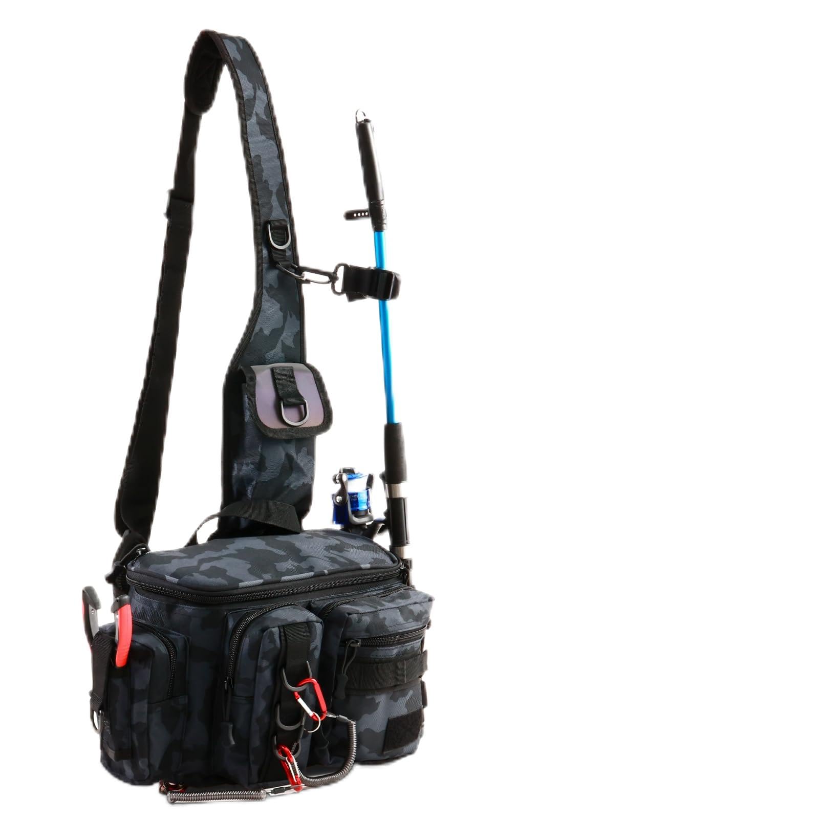 Aertiavty Kompakte Angelausrüstungstasche, Angeltasche mit Angelbox und Rutenhalter, Outdoor-Sport, Angelrucksack