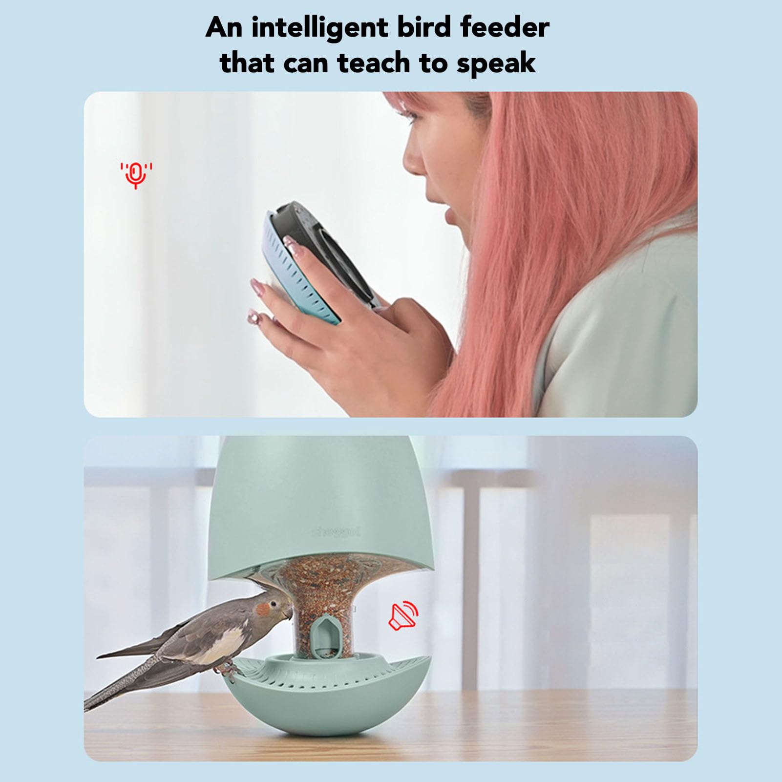 Naroote Comedero para Pájaros con Energía Solar de 3 litros con Función de Enseñanza de Grabadora de Voz Comedero para Pájaros Silvestres de Gran Capacidad de 3 litros con de Secado de