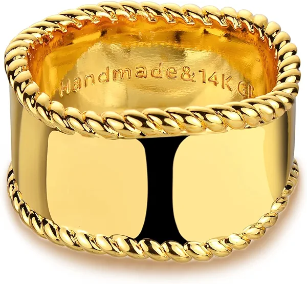 GNIRTSI Gold Plain Band Ring for Women Twisted 14K Gold Plated Minimalist Stack Wide Irregular Finger Jewelry Size 6-12