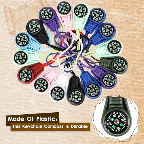 54 piezas mini brújula de supervivencia en lote, brújula pequeña de bolsillo para camping, senderismo, pulsera para niños, colores surtidos miniatura 3