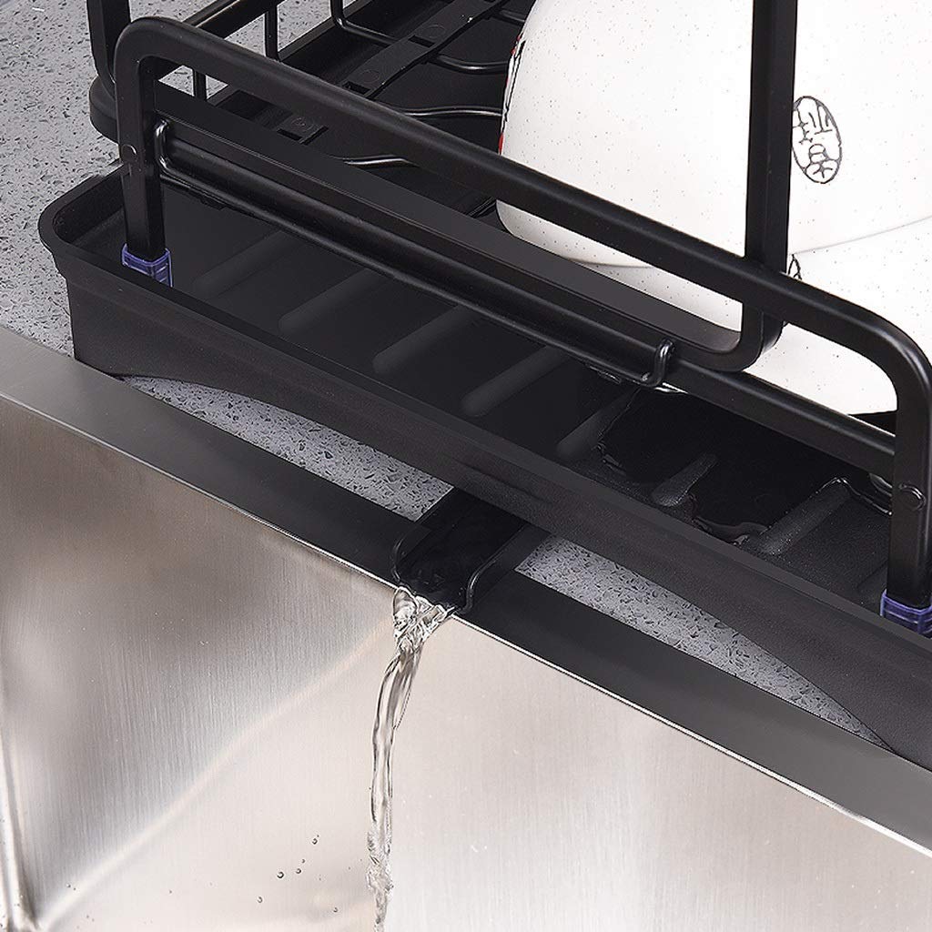 Piatto, Portabanca a Doppio Strato Di Asciugatura e Lavaggio Di Scarico, Scaffale Multifunzionale, Nero 30,5 * 30 * 51 cm