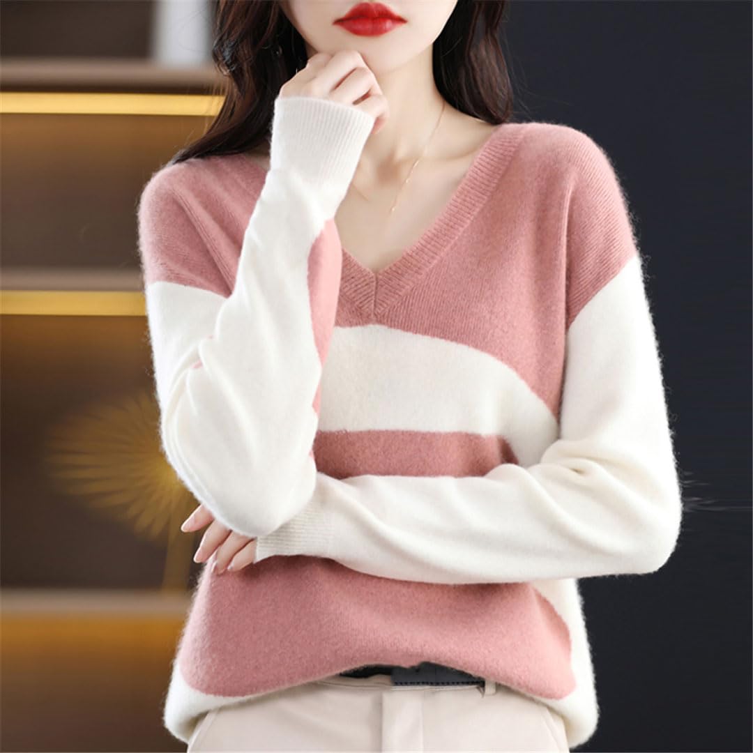 Vogrtcc Maglione da donna a maniche lunghe con scollo a V