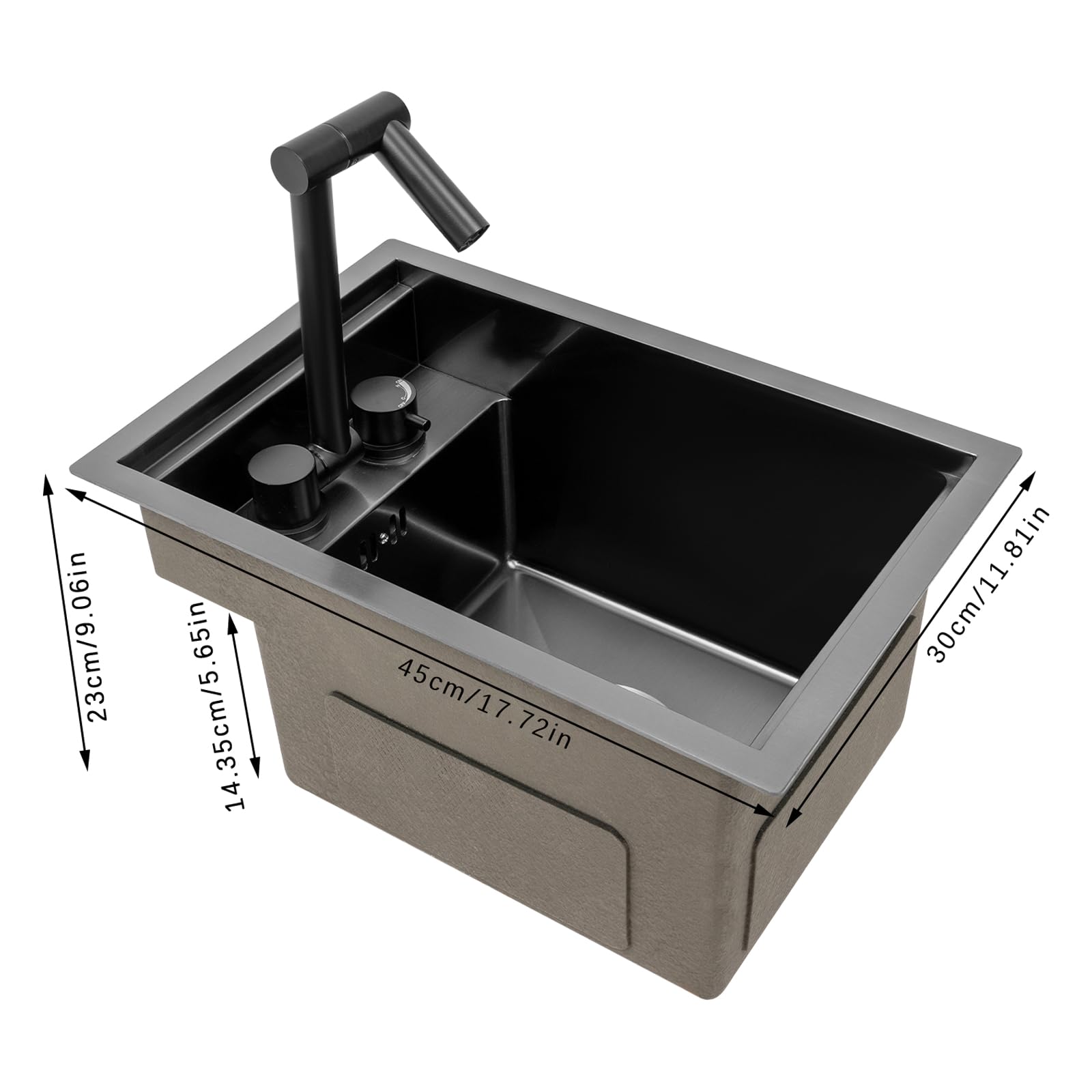 Lave-linge en acier inoxydable gris avec couvercle, évier de cuisine caché, robinet chaud et froid pliable à 360°, évier simple 45 x 30 x 23 cm, pour usage domestique et cuisine commerciale