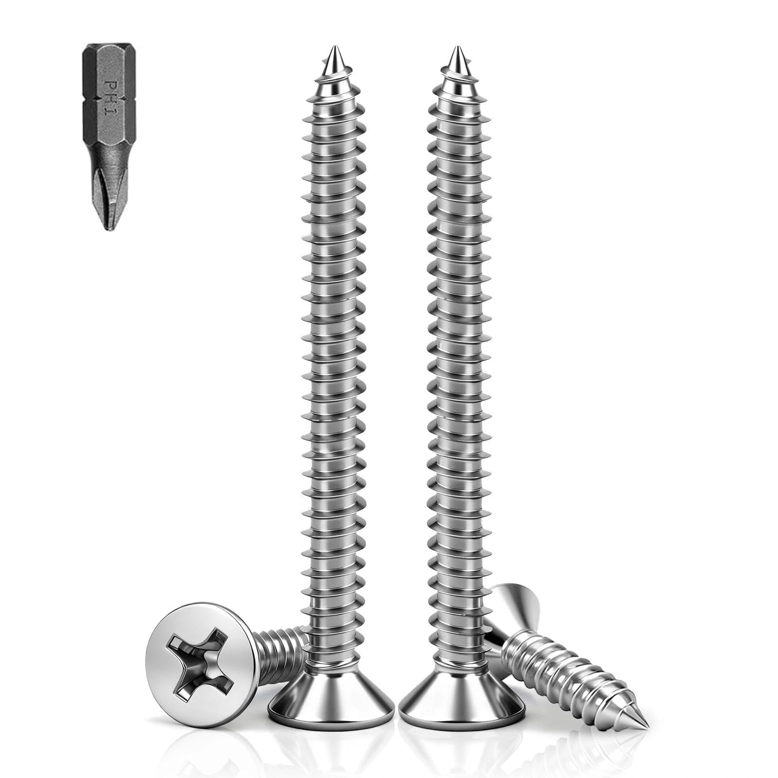 PDKKFF M3x35mm Flat Head Wood Screws, 150Pcs Metal Self Tapping Screws, 304 Stainless Steel Phillips Countersunk Head Screws for Woodworking, Furniture, DIY