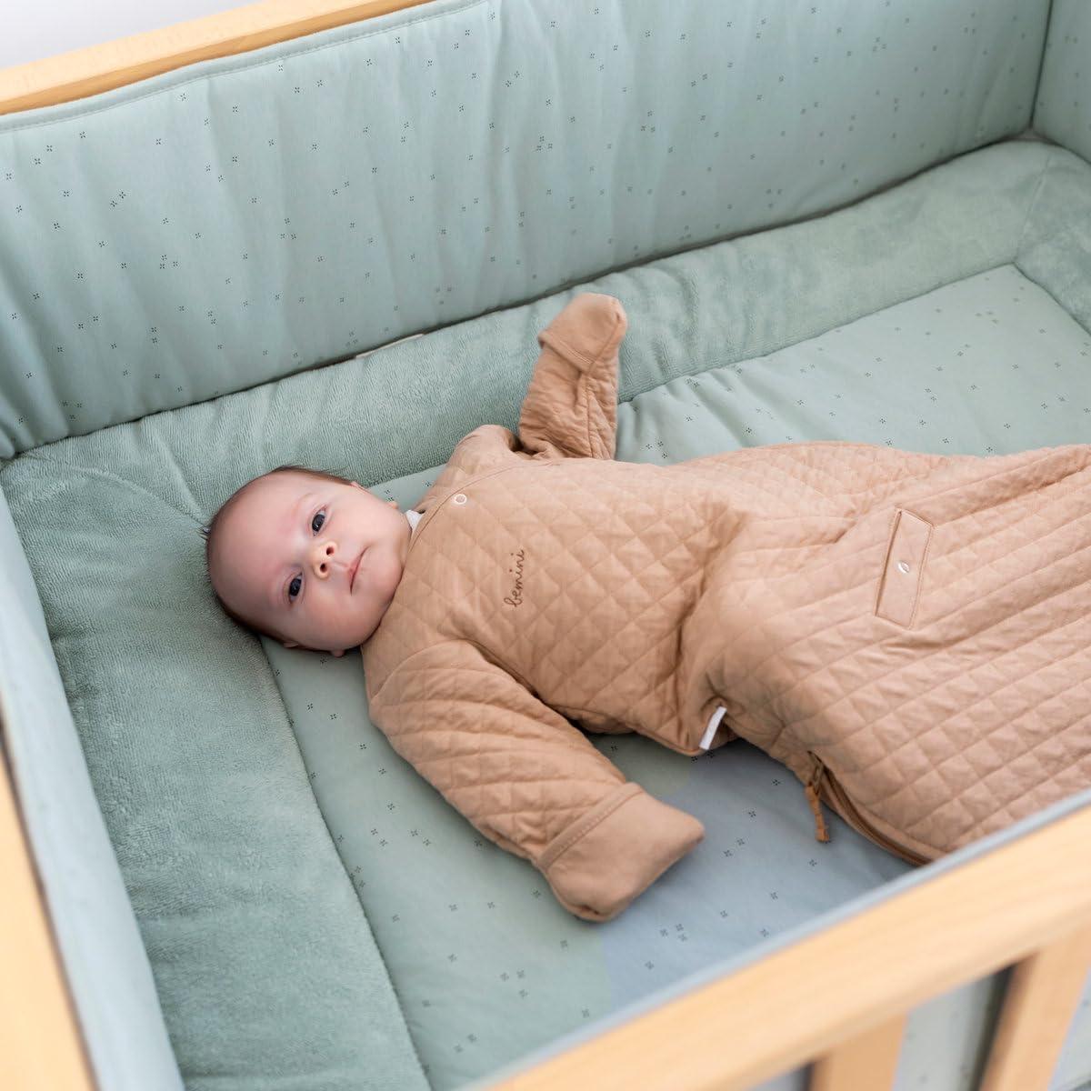 BEMINI Tapis de parc pady jersey + bambou mini imprimé celadon vert
