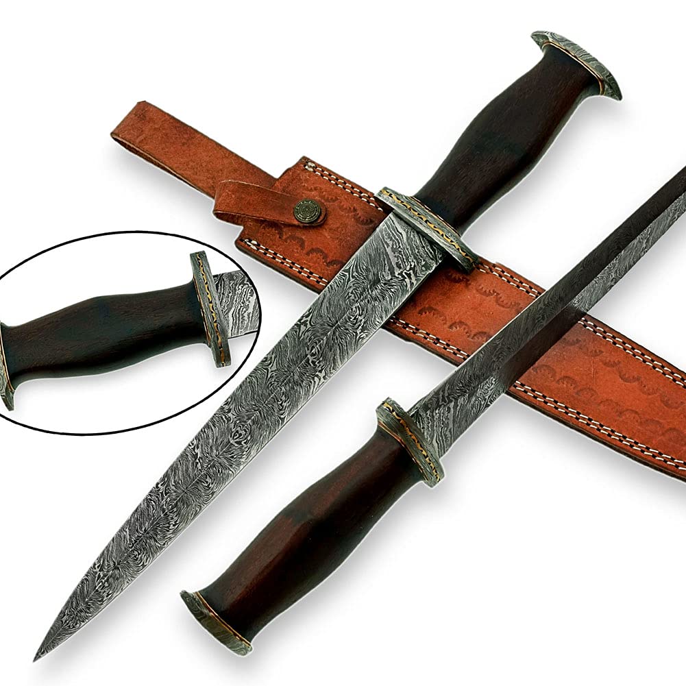 DG-7000 Handmade Damascus Steel 17 Inches Dagger Knife – Exotic Rose Wood Handle with Damascus Steel Guard