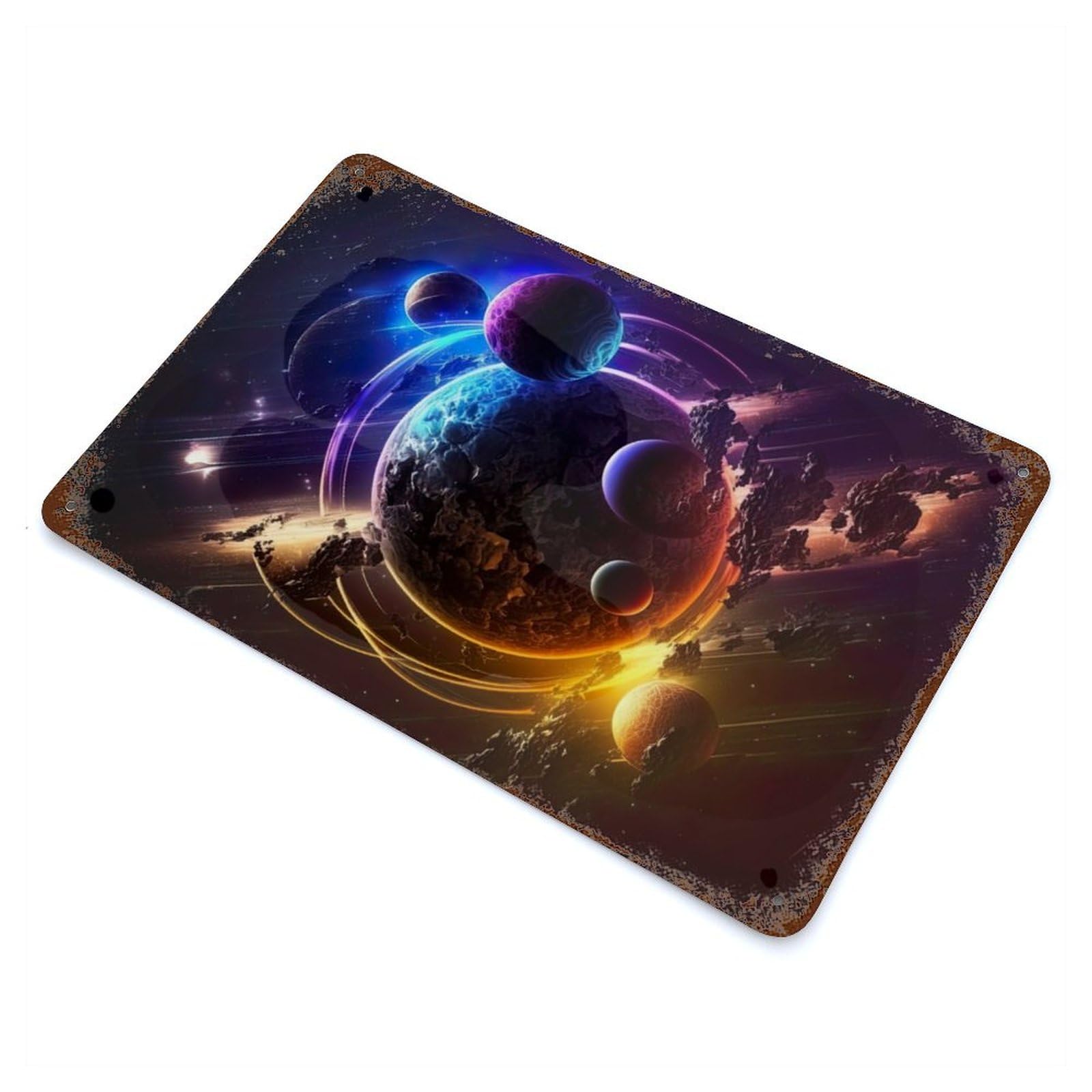 Neon Cosmic Voyage Rust Effect Tin Sign 11.8"x7.9", Farmhouse Wall Decor for Living Room, Hallway And Home Decor