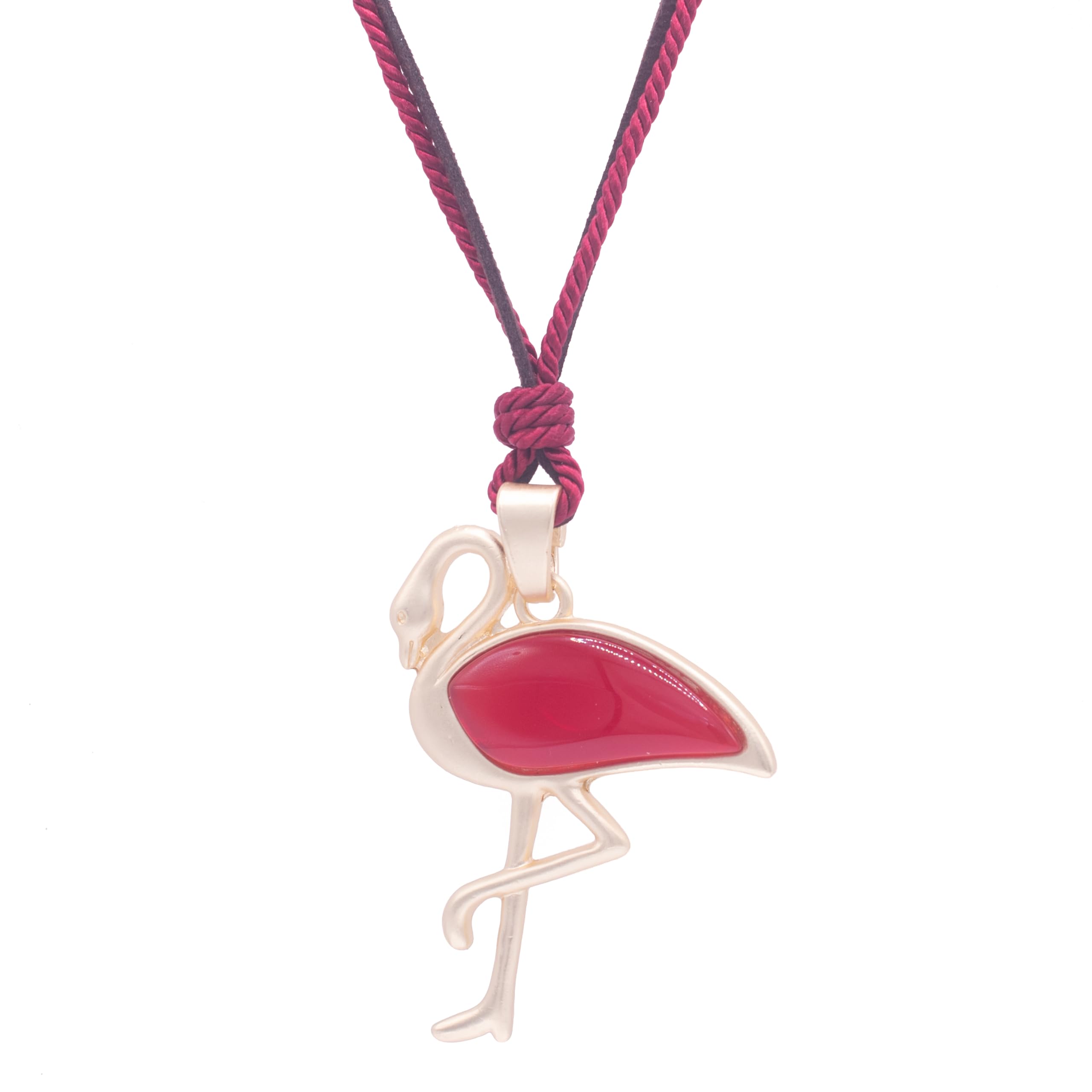 NILUXE DESIGN -Colgante Mujer Largo con Forma de Flamenco Rojo - Collar Dorado Grande con Cadena de Dos Colores Ajustable - Estilo Hippie Bohemio - Talismán de la Suerte(Rojo)