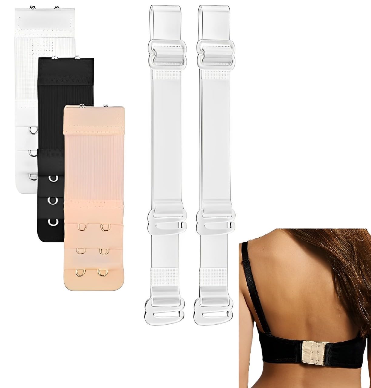 3pcs Elastic Bra 2 Hook Bra Strap Extensions + 1 pair Clear Bra Strap Non-Slip Adjustable Bra Strap Transparent Shoulder Strap for women-image-47