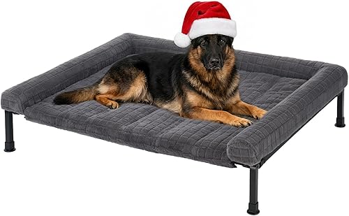 Miniatura 10 de Veehoo Cama elevada para perros de tamaño grande con cojín de felpa esponjosa, sofá ortopédico lavable para perro, cuna elevada para mascotas con