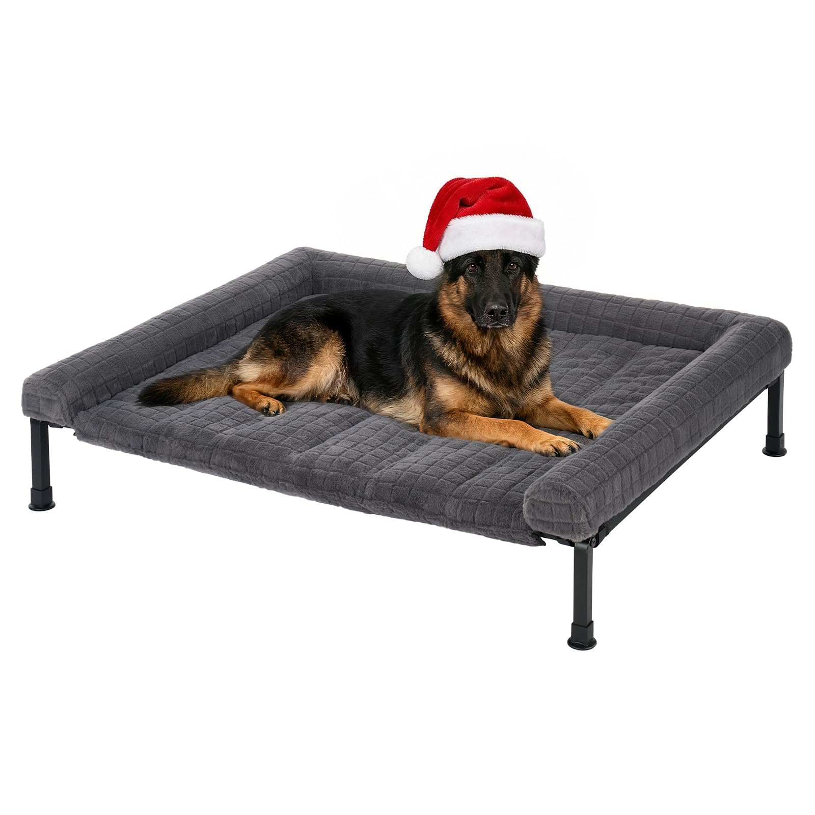 Veehoo Large Raised Elevated Dog Bed with Fluffy Removable Bolster, Outdoor