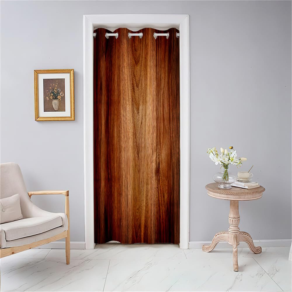 Odot Door Curtain with Eyelet Blackout Thermal Insulation Single Curtain Vintage Wood Panel Print Partition Curtain for Closet Window Bedroom Home Decorative, 1 PANEL (70.8x.78.7",Brown)
